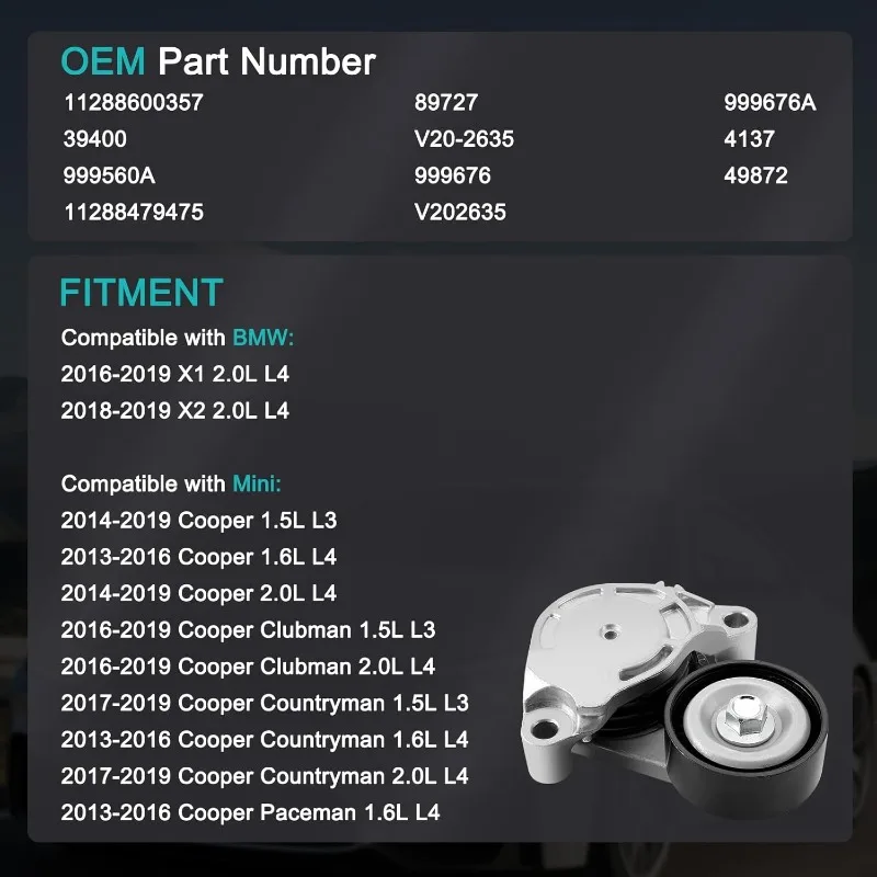 11288600357 Belt Tensioner Assembly For BMW X1,X2,For Mini Cooper,Cooper Countryman,Cooper Clubman,Cooper Paceman 1128 8600 357