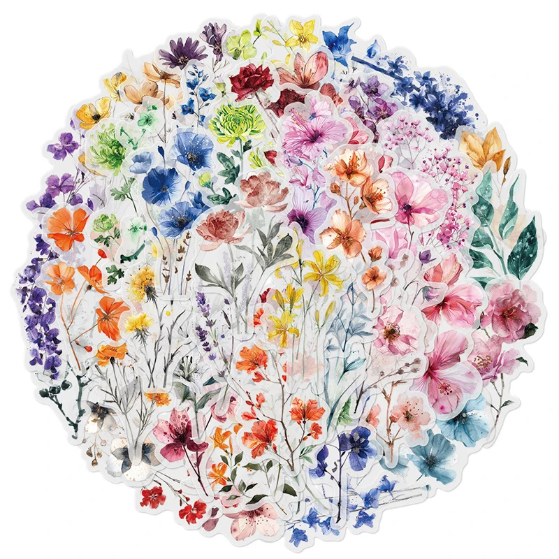 50Pcs Transparent Flower Stickers Vintage Natural Floral Plant Decorative Decals for Scrapbook Supplies Journaling Supplies DIY