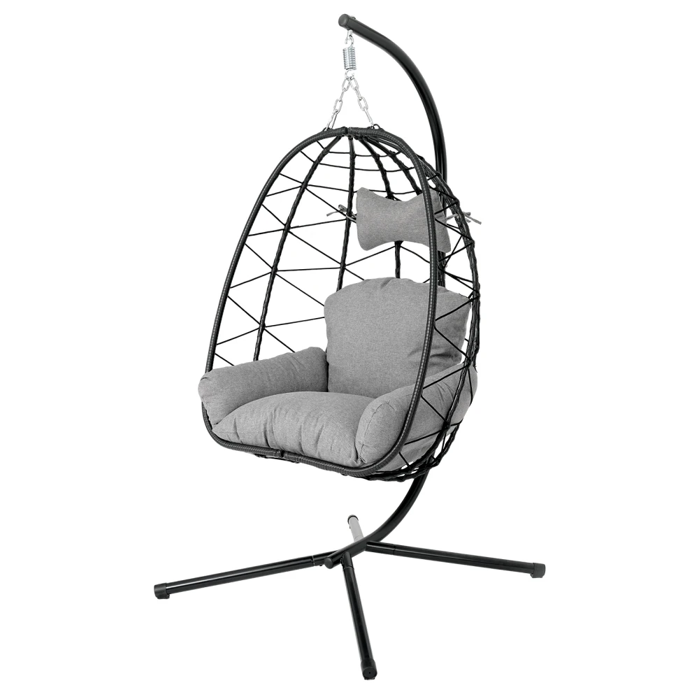

Hanging Egg Chair with Stand Indoor Outdoor PE Wicker Swing Hammock Chair with Washable Cushion for Patio Bedroom Balcony Garden