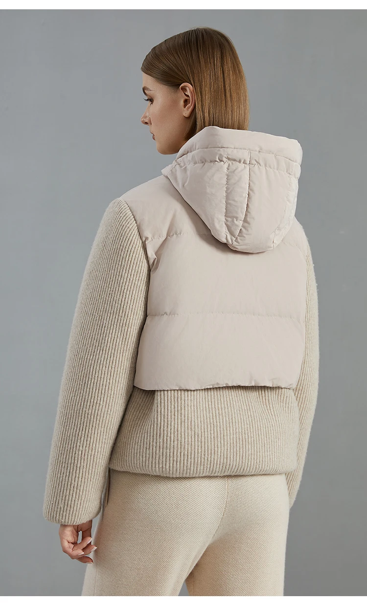 BC800 High Quality Luxury Wool Patchwork White Goose Down Jacket Winter Women's Clothing