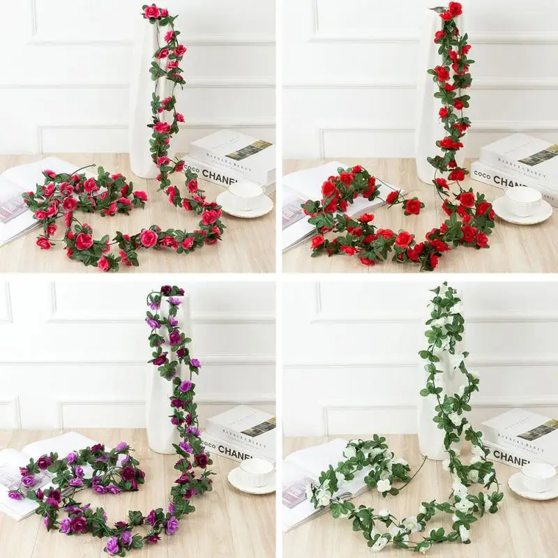 250CM Artificial Rose Flowers For Wedding Home Room Decoration Spring Autumn Garden Arch Christmas Rattan DIY Fake Plants Vine