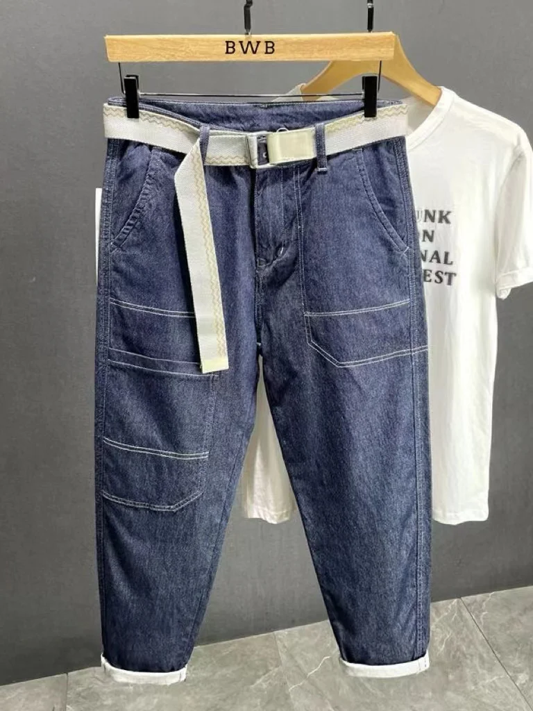 

Модные рабочие джинсы свободного кроя с прямыми штанинами, весна-осень, мужские универсальные джинсы, повседневные, удобные, дышащие