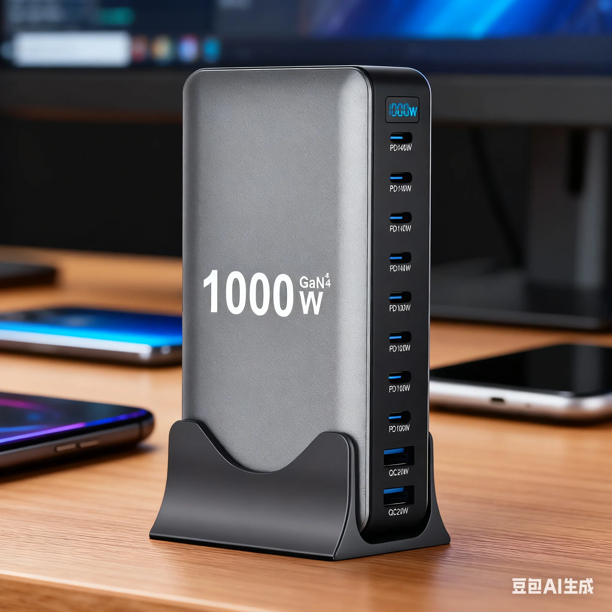 1000W For GaN USB C Desktop Charger Dock Power-Up 140W Per 10 Port Fast Charging Station Adapter For Mobile And Tablets