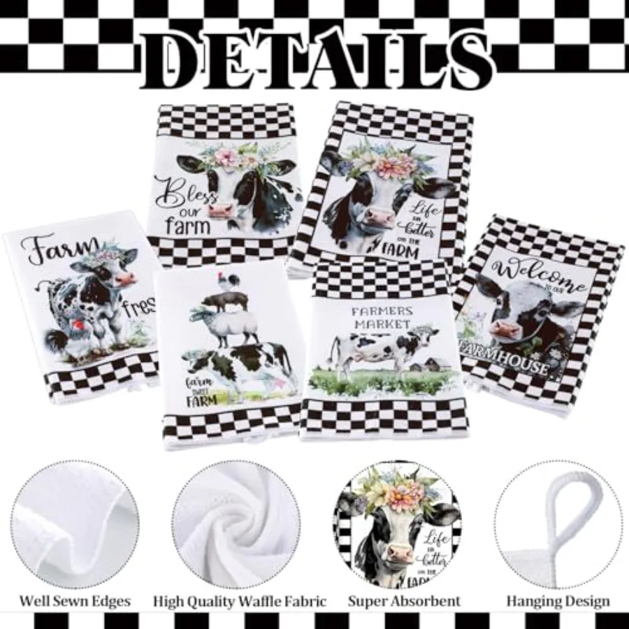 6 قطعة مناشف المطبخ الحيوانات المزرعة البقرة المطبخ مناشف اليد البقرة خنزير الدجاج منقوشة مزرعة مضحك طبق ريفي ماصة مع Hangi