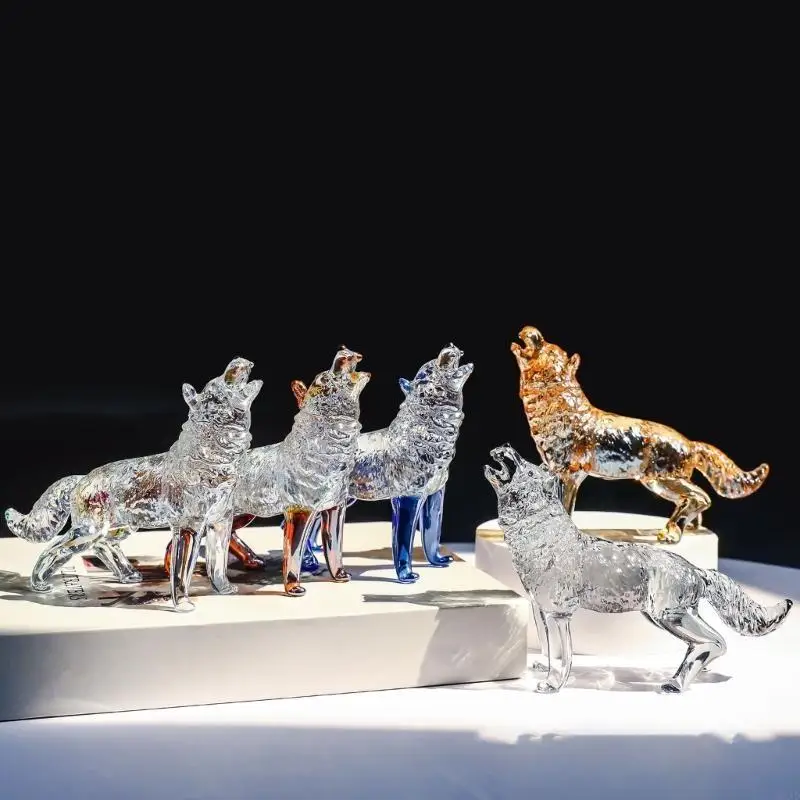 

D0AD Ручная взорваемая кристаллы стеклянная статуэтка волка вол