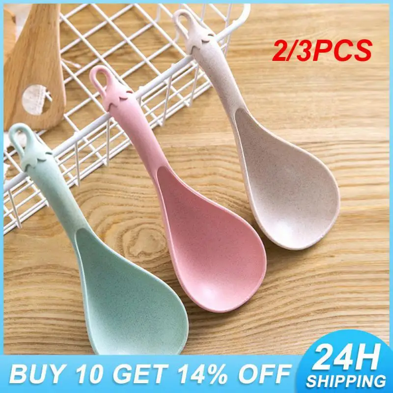 

2/3PCS Rice Spoon Plastic Household Kitchenware Soup Spoon Large Thickened Porridge Spoon Wheat Straw Kitchen Eggplant