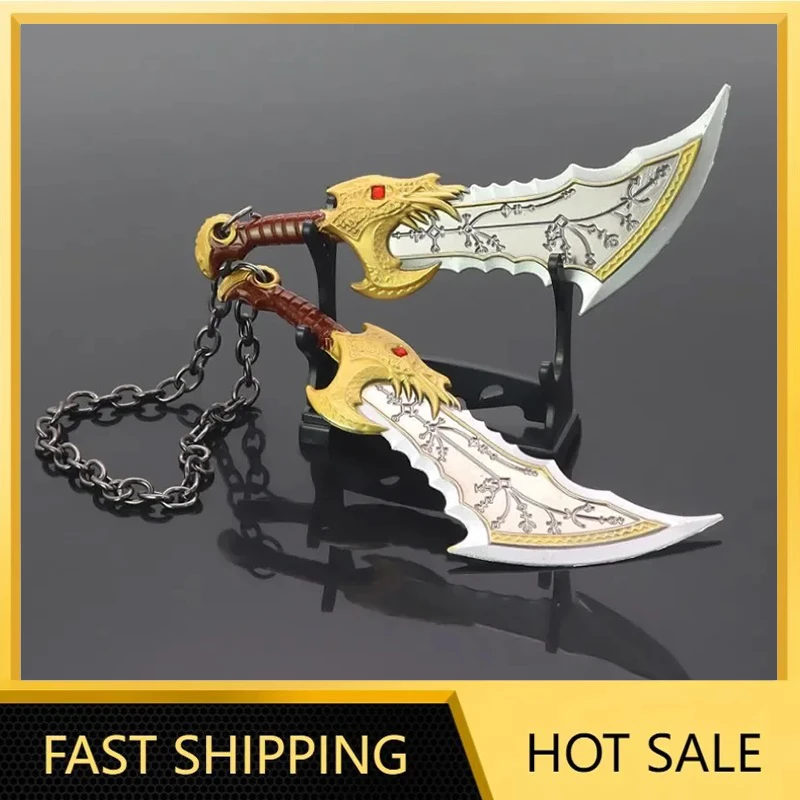 15 cm Kratos Blades of Chaos Runic Double Blade Heißes Spiel God of War: Ragnarok Ganzmetallwaffe Schwert Axt Speerschild Modellspielzeug