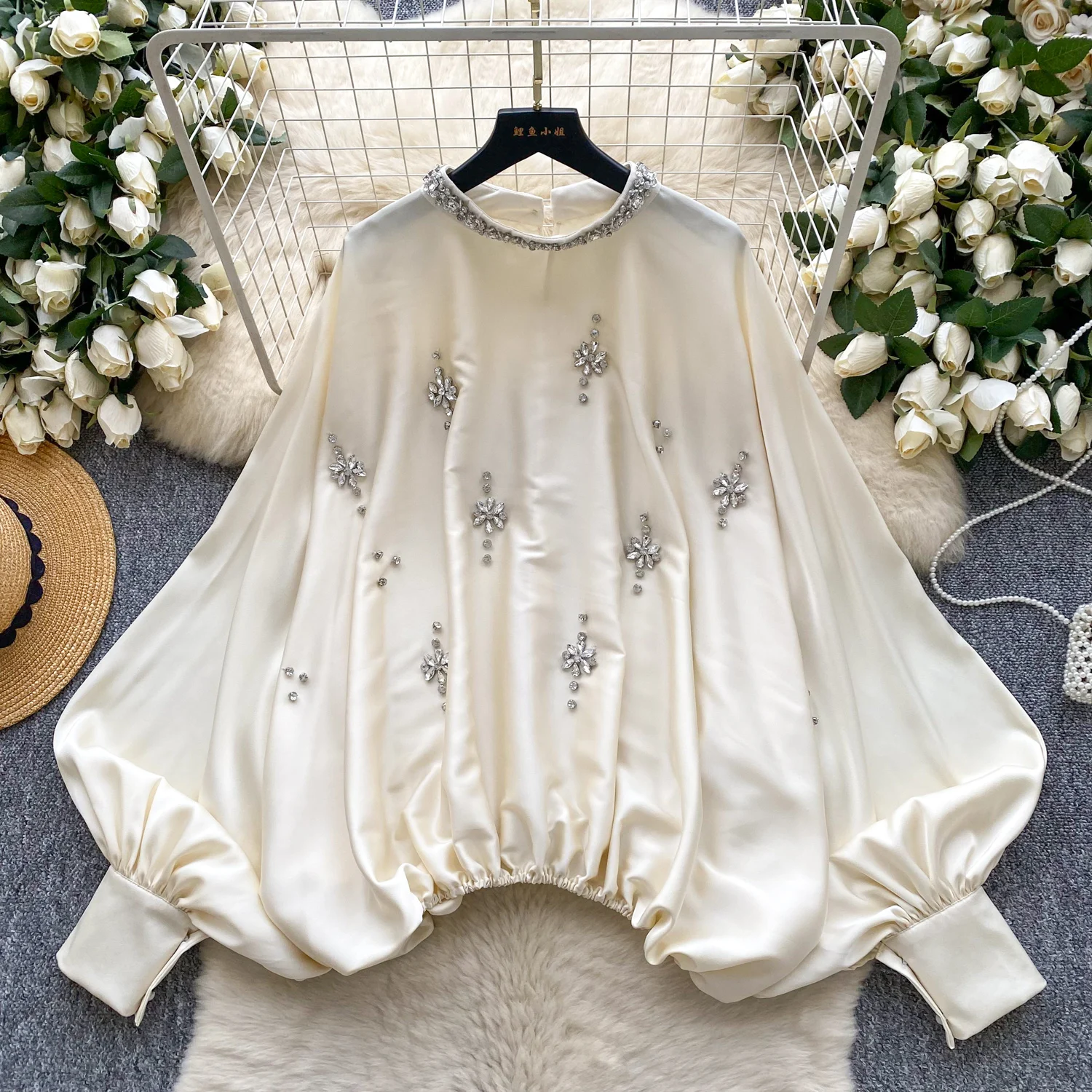 

Vintage Elegant rhinestone long sleeve Top Korean Streetwear High Street Autumn Basics T-Shirts