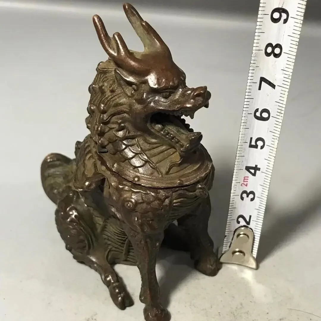 Chinese bronze hand cast kirin art statue collectable incense burner tea pet