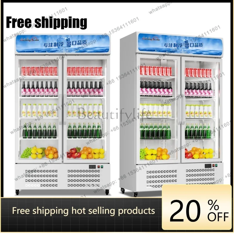 YJ Vertical Commercial Display Refrigerator Double Triple Door Beer Beverage Cooler Supermarket Fresh Keeping Freezer Fridge