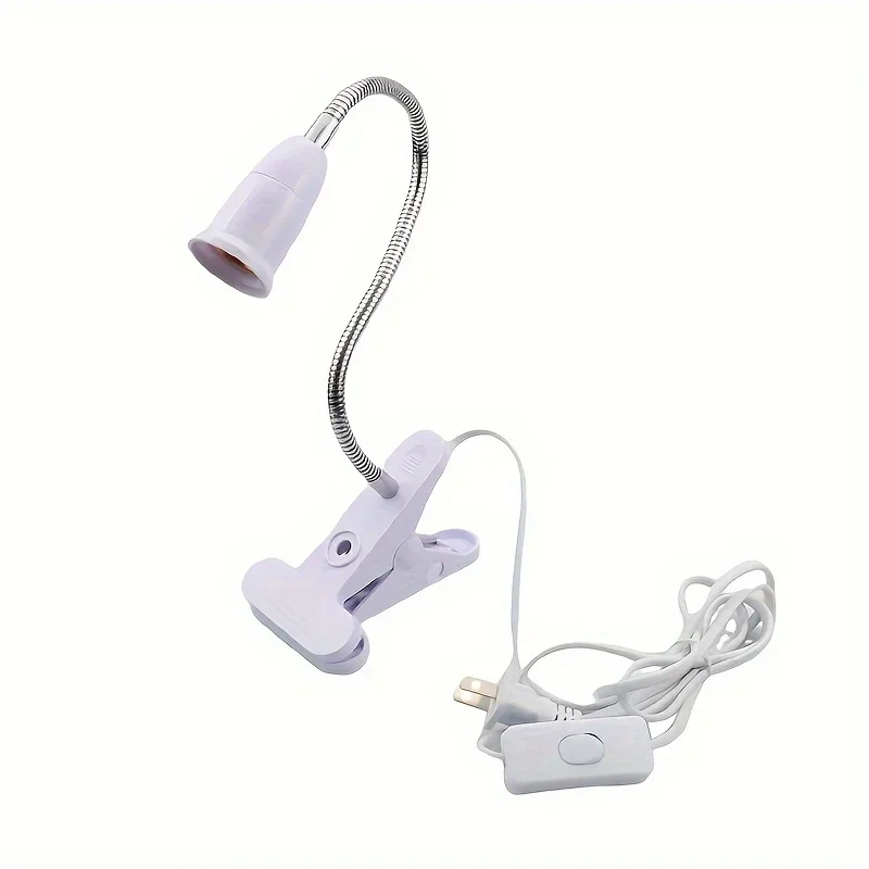 Flexible Gooseneck Desk Lamp Holder with On/Off Switch E27 Base Us Plug - 360° Adjustable Clip-On Light Socket Hanging Lamp