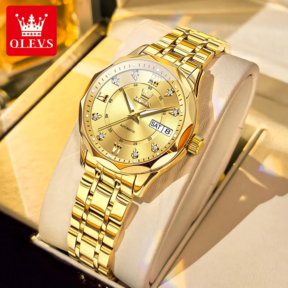 OLEVS New Ladies Watches Diamond Scale Luxury Elegant Dual Calendar Wristwatch Classic Automatic Mechanical Watch for Women 6727