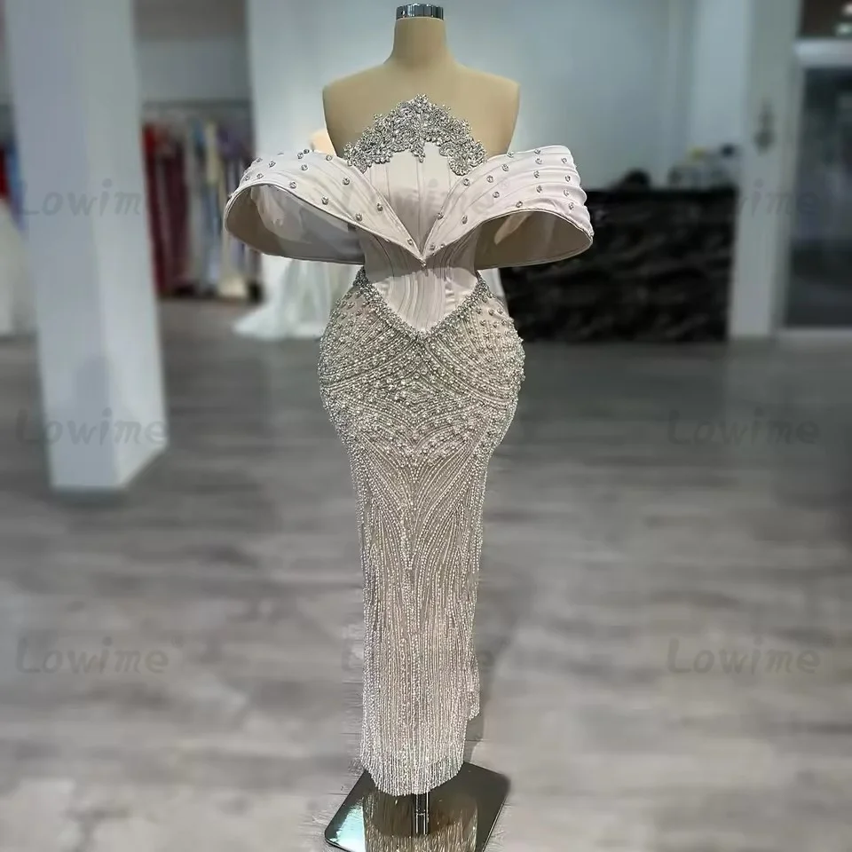 ชุดราตรีสีชมพูแบบอาหรับ ทรงเมอร์เมด ประดับคริสตัล แบบเปิดไหล่ สำหรับงานแต่งงาน งานเลี้ยง  สามารถสั่งตัดได้  ชุดราตรีปักลูกปัด  ยาวกรอมพื้น