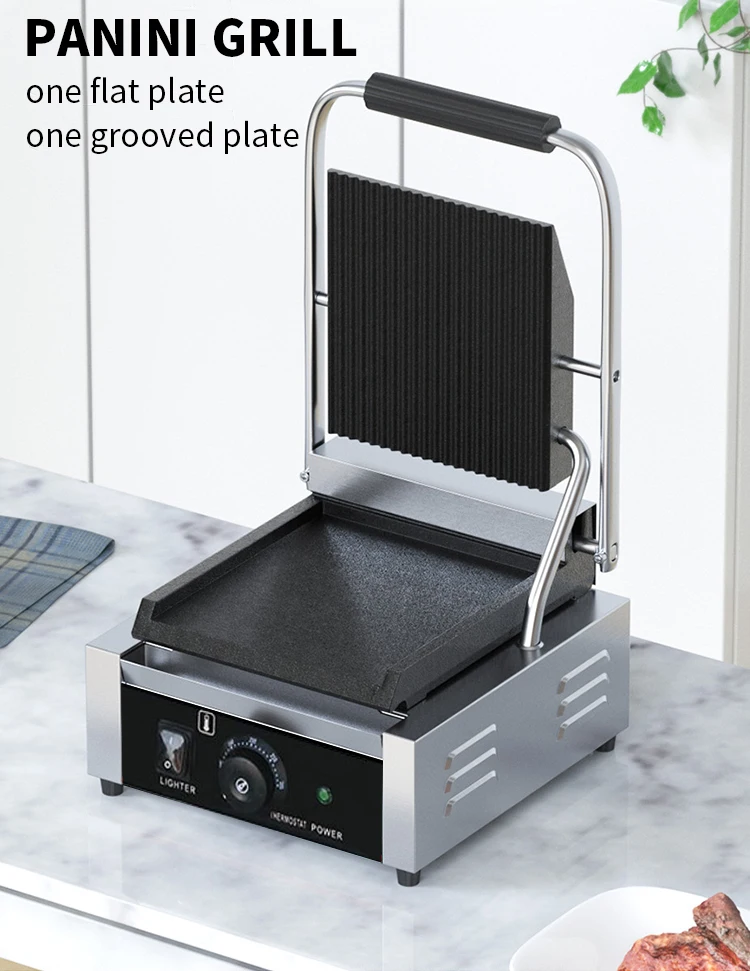 Commercial Single Plate Contact Grill Industrial Electric Panini Grill for Restaurant Hotel