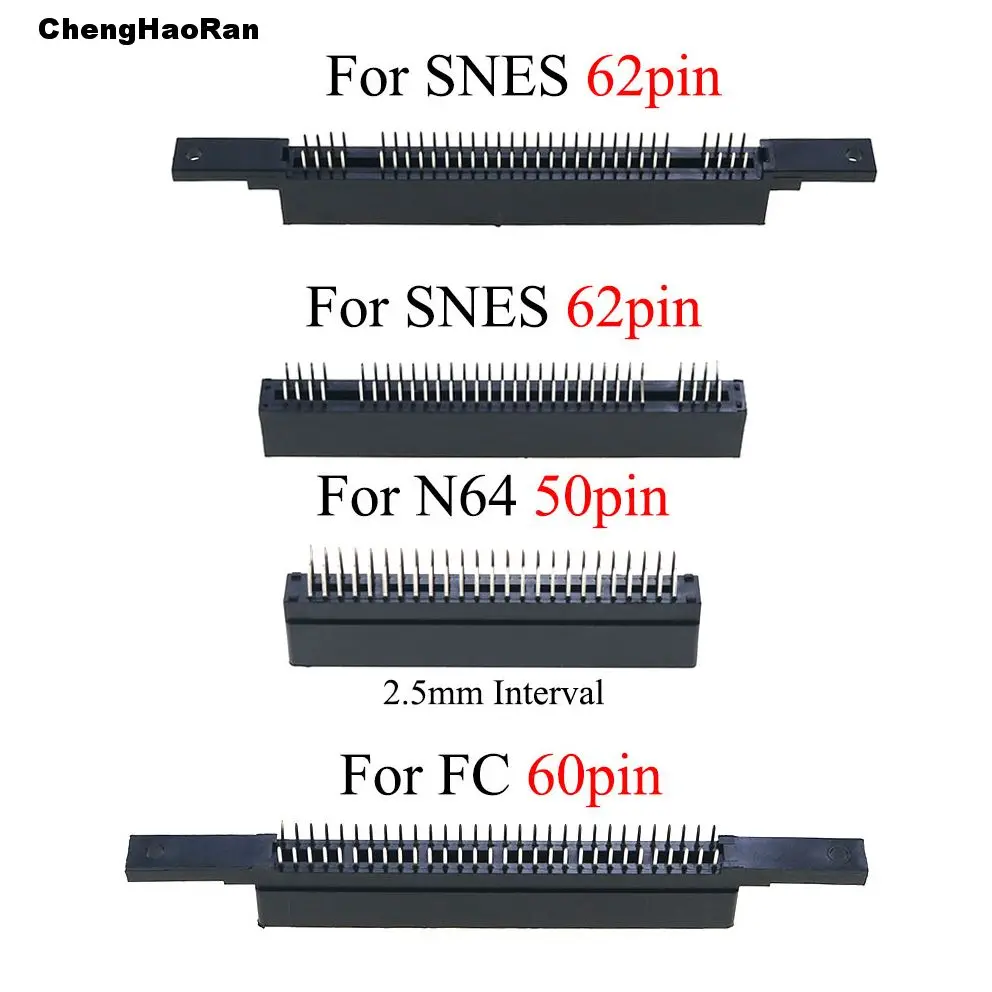 1pcs Game Cartridge Slot 50/60/62/64 Pin Connector 2.5mm Interval For N64 SNES FC For SEGA Genesis For Mega Drive Clone Console