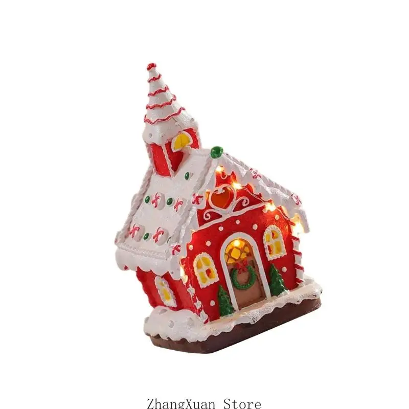Beleuchtete Hüttendekoration aus Harz, Weihnachtsdorf-Ornament mit Musik und warmem Licht, für Schreibtisch oder – Detail 3
