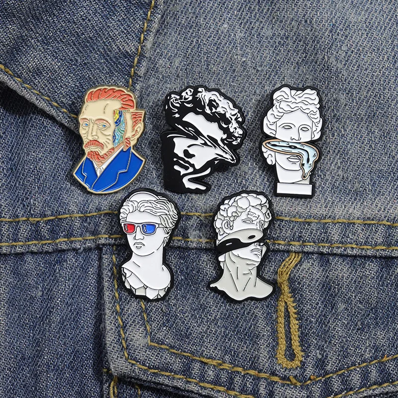 Van Gogh Plaster Statue Enamel Pins Custom Sculpture Art Brooches Lapel Badges Funny Jewelry Gift for Kids Friends