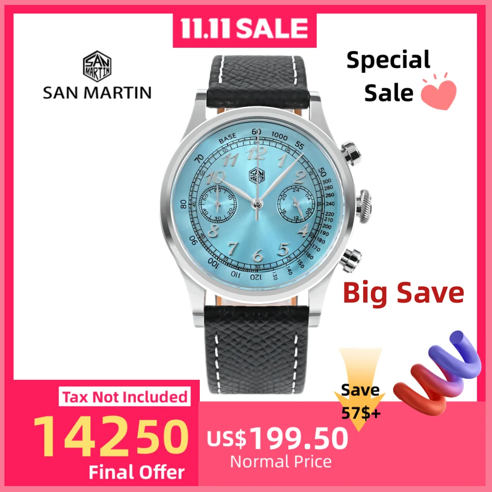 

San Martin 38mm VK64 Quartz Watch Men Vintage Chronograph Wrist Watches Dress Arabic / Roman Indices 5Bar Sapphire SN0101JS-1/2