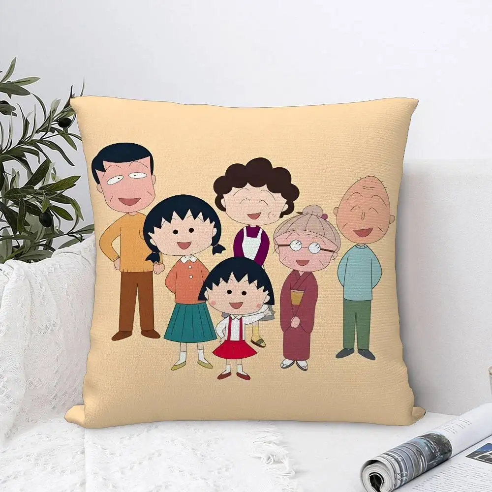 Cartoon Chibi M-Maruko-ChanS Pillow Case Soft Plush Fabric Double Sided Print Decorative Home Living Room Gift Cushion