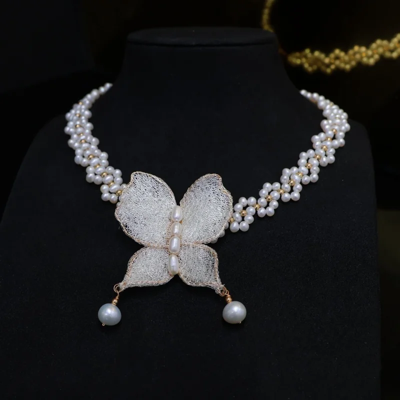 

SGARIT Original Design Butterfly Pendant Necklace 14k Filled Gold Necklace Strong luster Natural Freshwater Pearl Women Jewelry