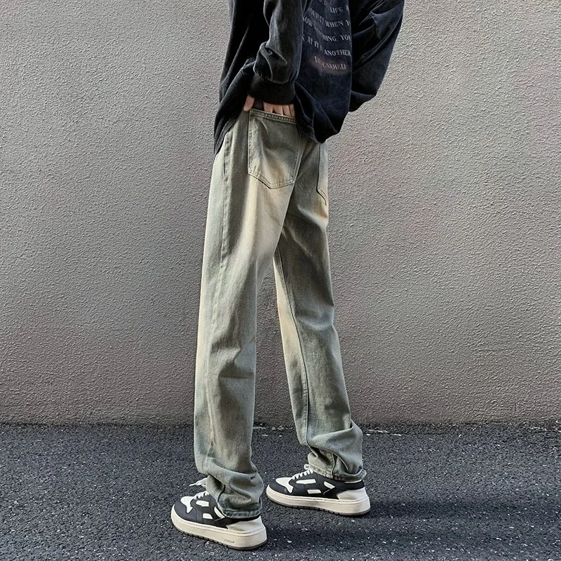 Yellow Mud Jeans Men's Spring and Fall American Retro High Street Straight Pants Fashion Personality Loose Casual Jeans for Men