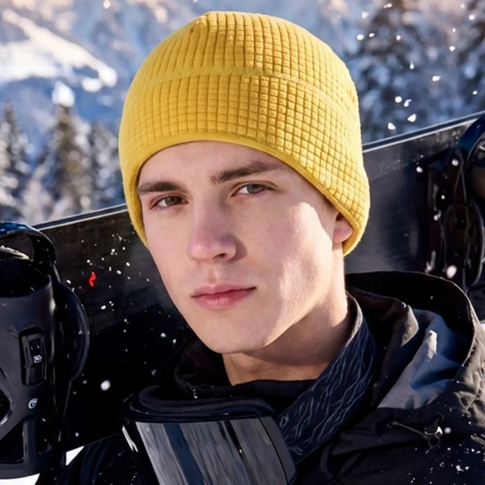 Classic Grid Winter Running Hat Polar Fleece Solid Color Earflap Beanie Warmer Sweat Absorption Ear Protection Cap Fishing