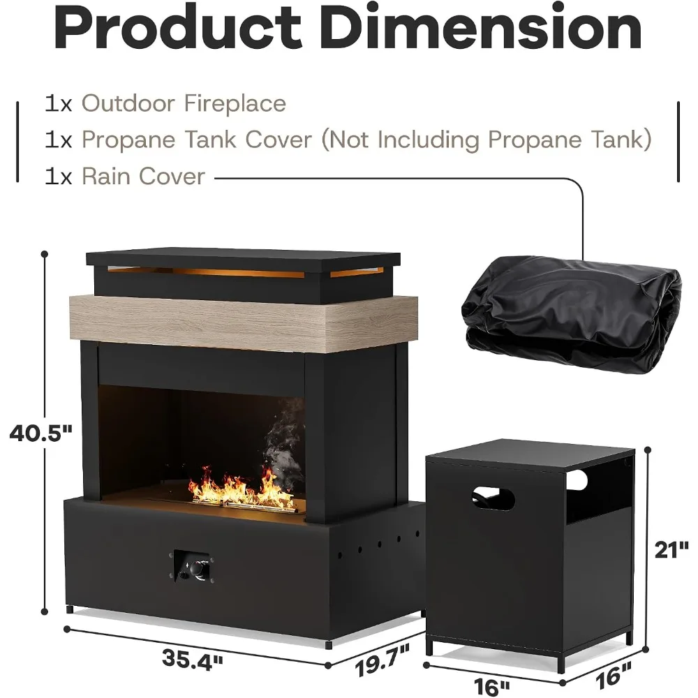 Outdoor Propane Fire Pit 50000 BTU Tank Storage CSA Smokeless Ceramic Logs Adjustable Flame Weather Resistant Cover Patio Deck