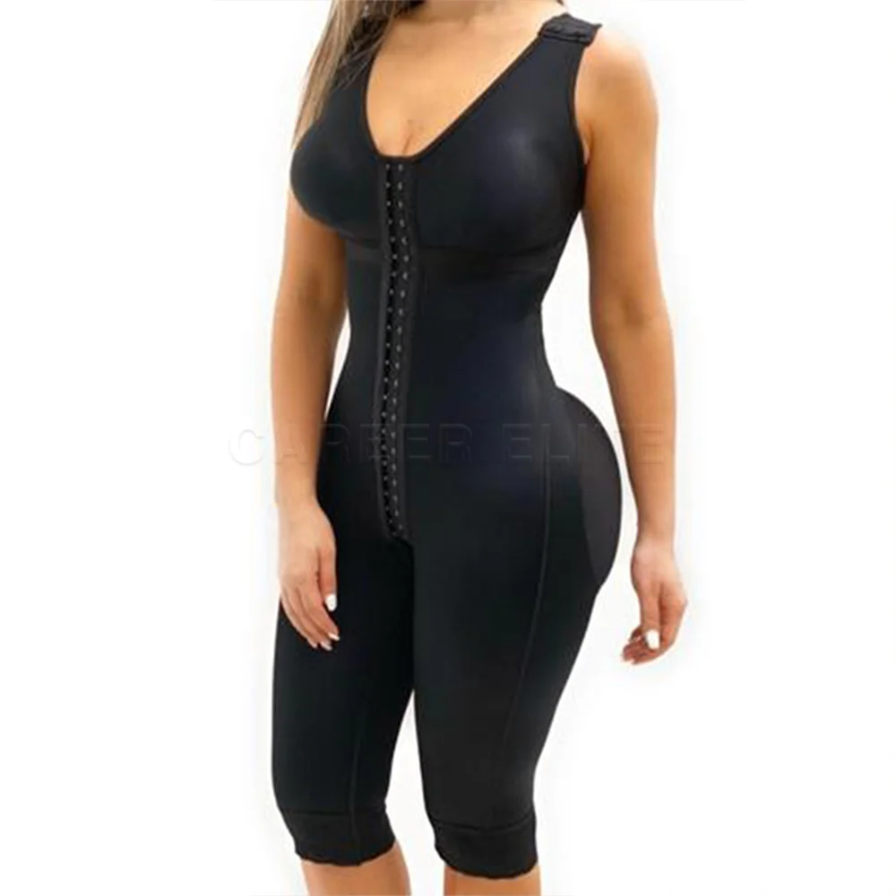 Fajas Colombianas V Neck Sleeveless Knee Length Shapewear Bra and Wide Shoulder Straps Butt-Lifting Bodysuit For Women Stage 2