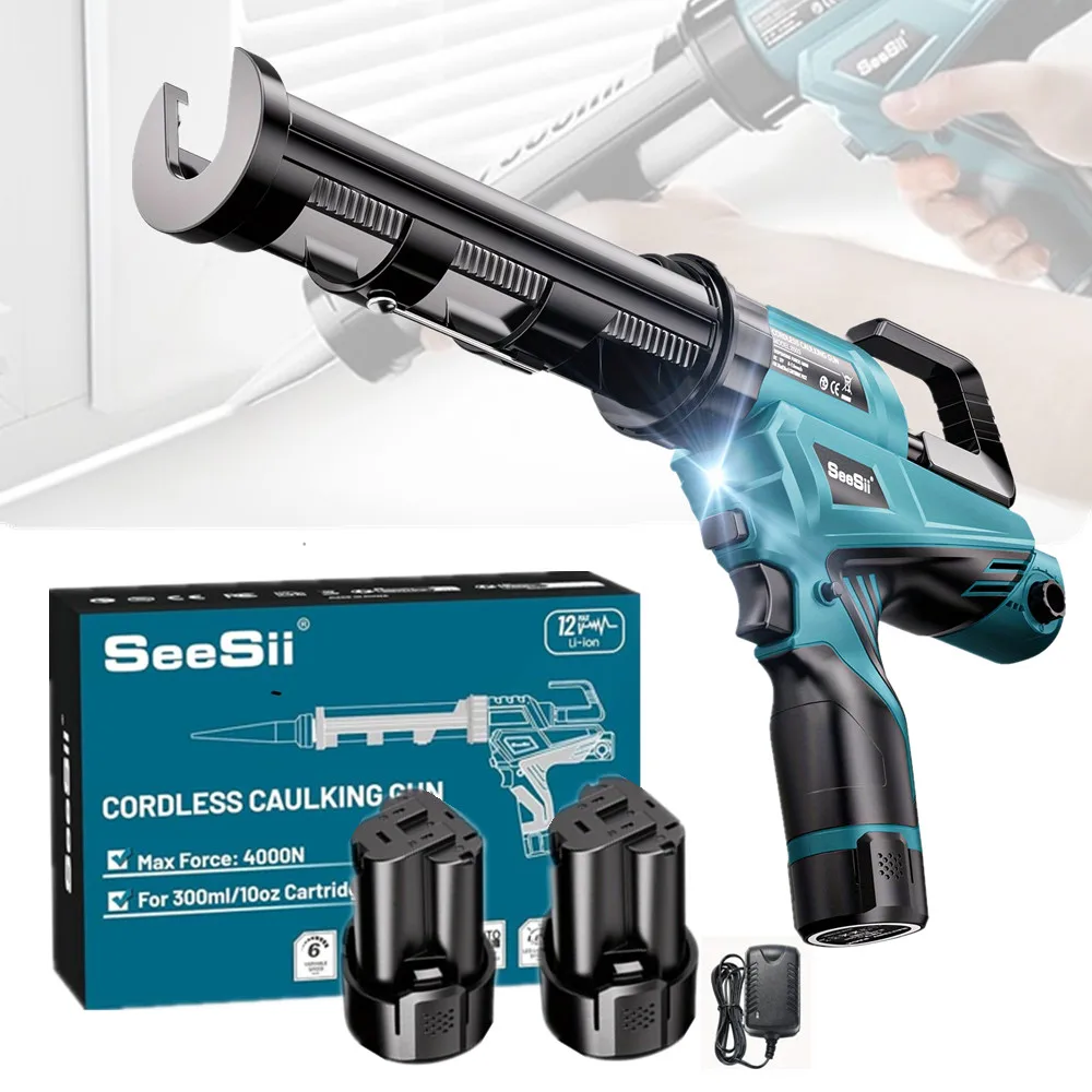 

SEESII 6 Speeds Cordless Electric Glue Gun Glass Glue Caulking Gun Doors and Windows Electric Sewing Glue Tool With LED Light