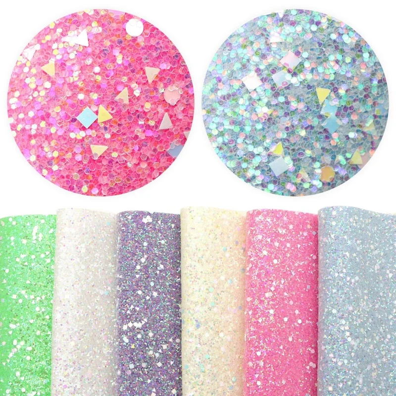 

Flocked Back Sequined PVC Faux Leather Cut Sheet Sparkle Non-adhesive Synthetic Leather for Upholstery Bags Shoes DIY Projects