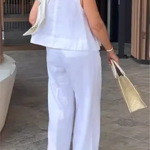 Zwei -Stück -Frauen -Baumwoll -Felsenset, ärmellose lose Bluse, breite Hosen, Freizeitkleidung, einfache Mode, Sommer 8 Hauptverkaufs -Frauen -Executive -Set - №8
