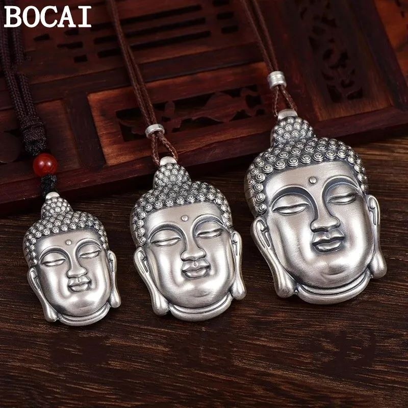 BOCAI NEW S999 Sterling Silver Jewelry Wholesale Retro Personality Buddha Head Pendant Selected Gifts for Men and Women