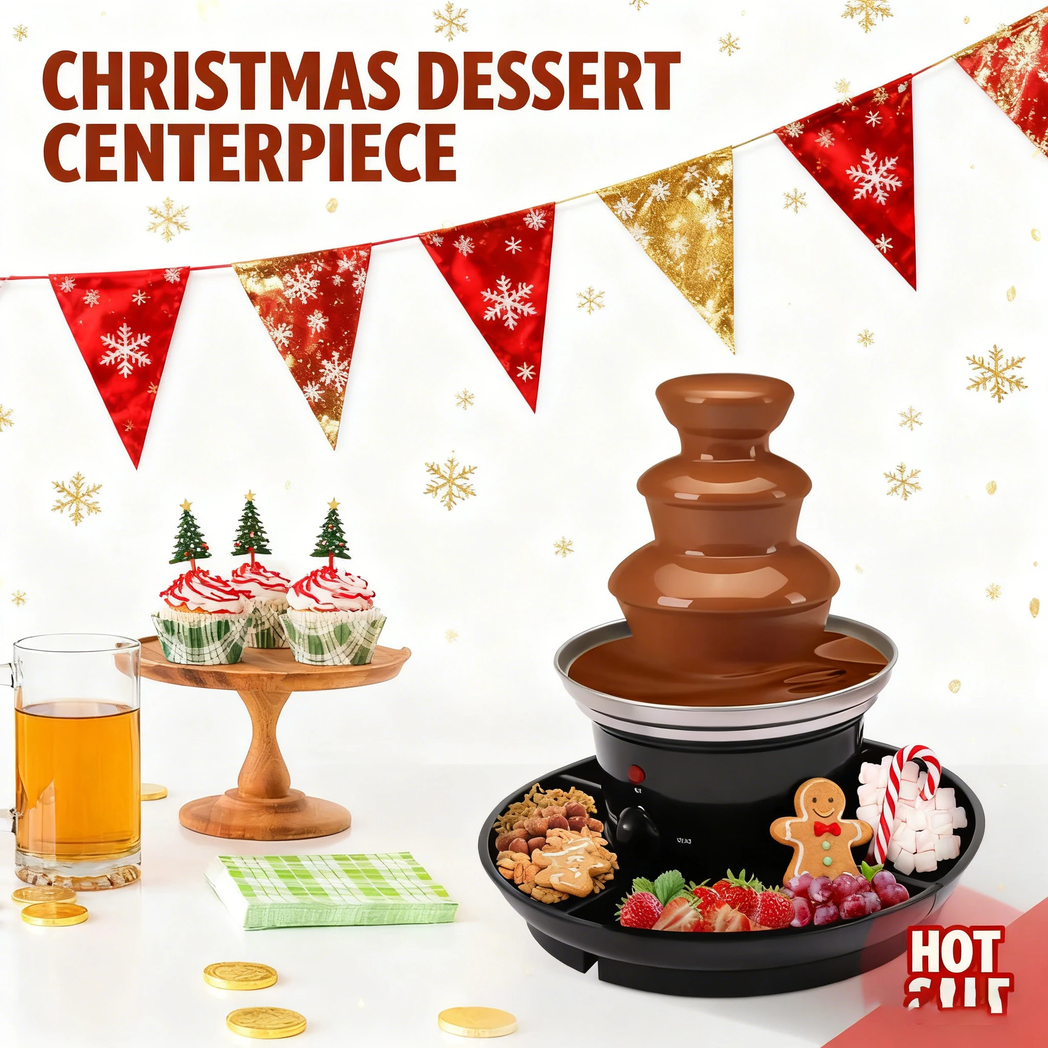 

3-Tier Chocolate Fondue Fountain with 6 Forks Cheese Melting Heating Machine with Fruit Plate for Party Wedding Celebration