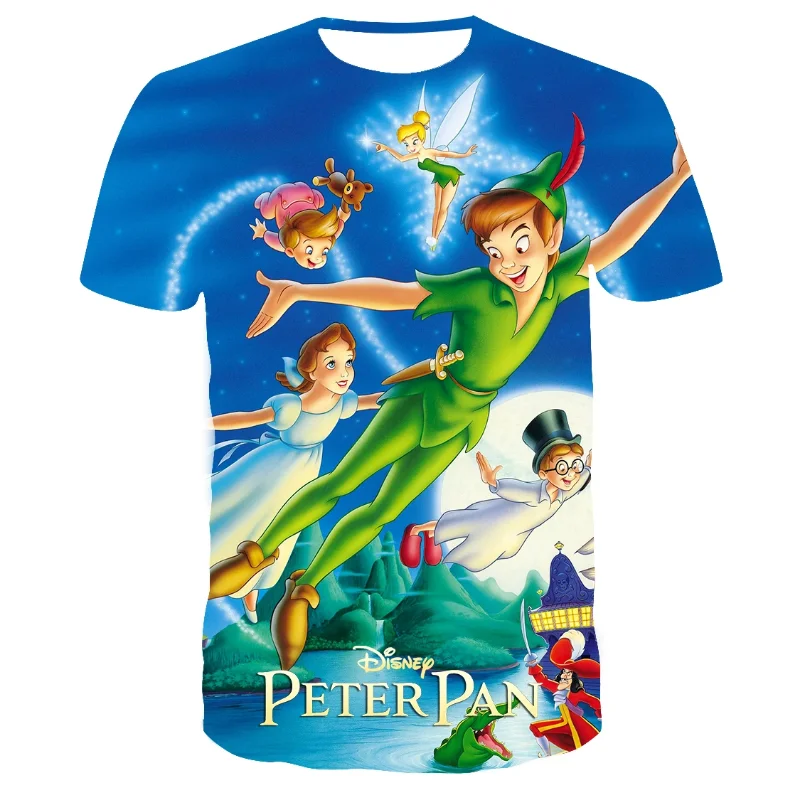 Peter Pan Boys Girls T-shirt Disney T-shirt 3D Printing Children's Short Sleeve Oversized Men's T-shirt Fashion Men's Clothing