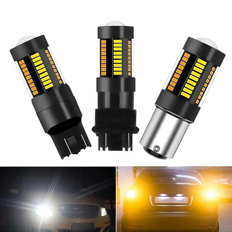 50Pcs 1157 P21/5W BAY15D T25 3157 W21/5W 7443 T20 LED Dual-Color Car Light 4014 66-SMD LED Turn Signal Light DRL Bulb 12V