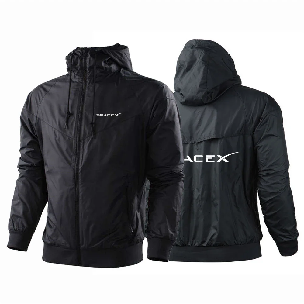 SpaceX Space X Logo 2023 Men's New Autumn And Spring Fashionable Printing Windbreaker Jackets Breathable Windproof Casual Coats