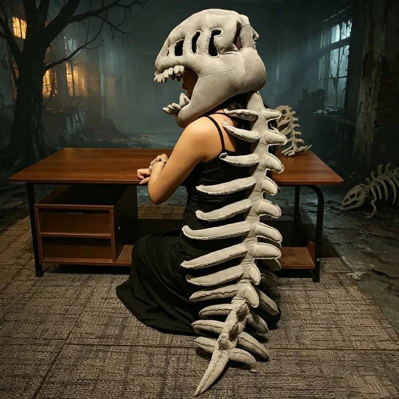 

Dinosaur Skeleton Plush Toy Chinese Cosplay Costume Mask Performance Stuffed Animal Soft Dino Bone Halloween Dress Up
