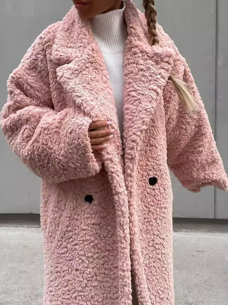 

Ele Women's Long Sve Turn-down Collar Woolen Coat Autumn Winter New Sle Casual Commute Faion Fem Outerwear