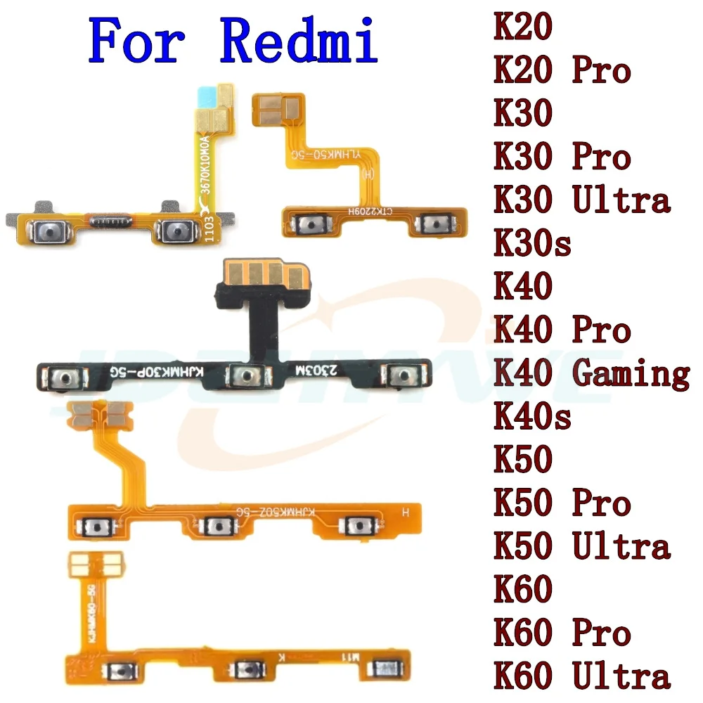 Power On Off Flex Cable For Xiaomi Redmi K20 K30 K40 K50 Gaming K60 Pro Ultra Volume Key Side Button Mute Switch Spare Parts