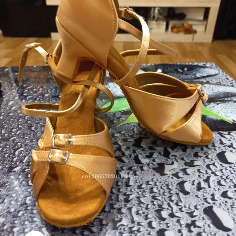 Ballroom Women Latin Dance Shoes Modern Pole Dance Shoes Salsa Tango High Heel Adjustable Latin Shoes For Girls Ladies 7.5CM view 6