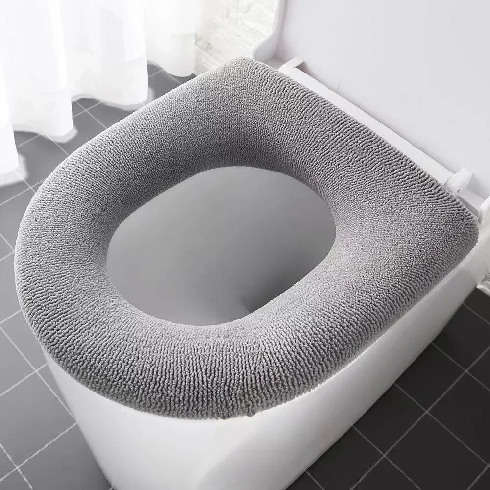 Winter Toilet Seat Cover Solid Color Pumpkin Pattern Toilet Seat Cushion Soft and Warm Toilet Seat Cushion Bathroom Toilet