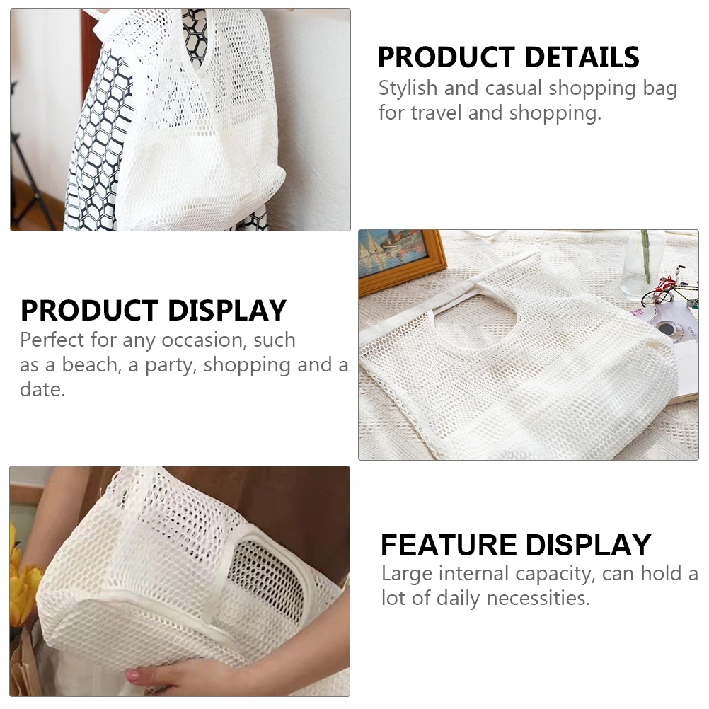 

1pc pcs Beach Shopping Tote Pouch Portable Mesh Storage Bag Foldable High Capacity Travel Beach Bag Stylish Large