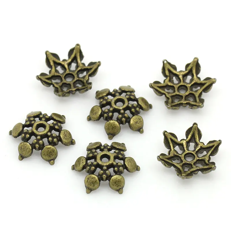 8Seasons Zinc Based Alloy Filigree Beads Caps Flower Antique Bronze Dot Pattern Hollow DIY Making Jewelry Findings,30-300PCs