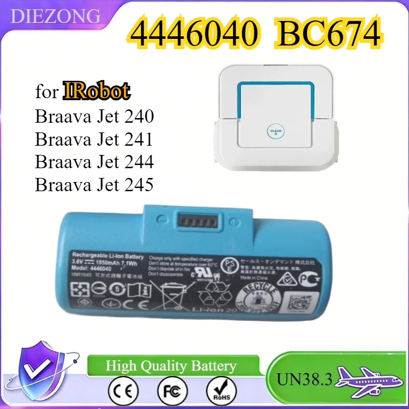 

Mopping Robot Battery 4446040 BC674 for IRobot Braava Jet 240 241 244 245 High Qualty 3.6V/1950mAh Cleaning Robot Battery