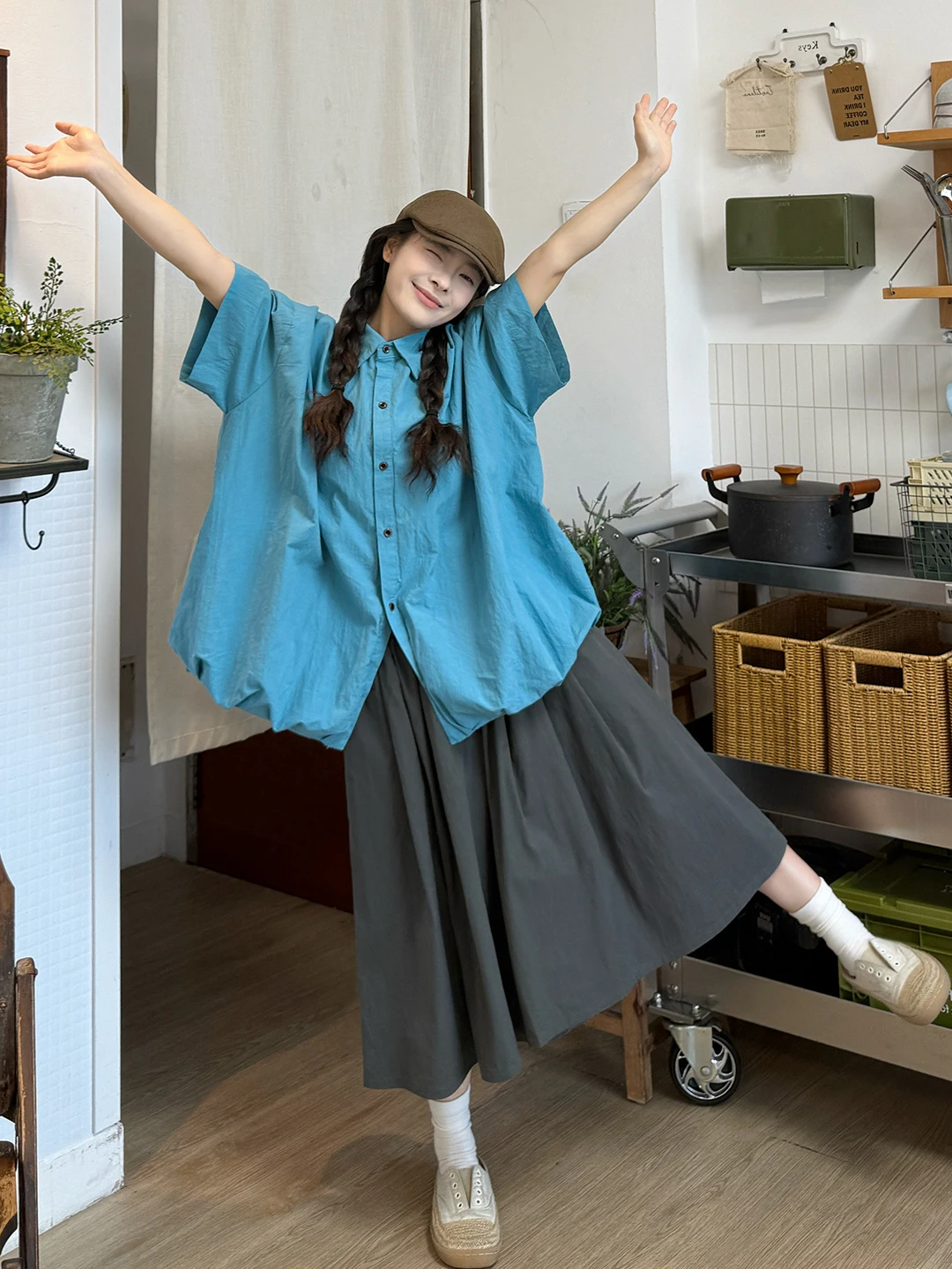 

plus Size Summer Shirt And Wide Leg Pants Two Piece Set for Women Loose Fit Bloom Print Short Sleeve High Waist Commuter Style