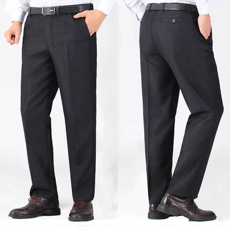 

Men's Summer Thin Business Pants Autumn Fashion Solid Gentle Thicken Casual Trousers Male Brand Work Suit Pant Black Grey KOACUS