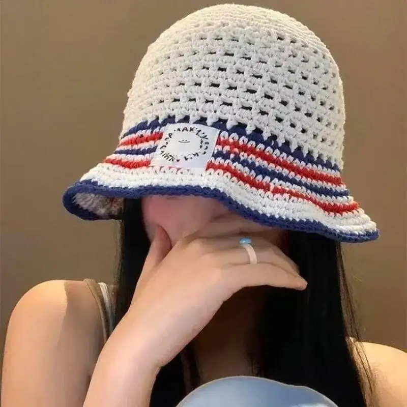 قبعة صياد كورية مخططة للسيدات صيفية متعددة الاستخدامات مجوفة قابلة للتنفس ومظلة جديدة وواقية من الشمس تبدو صغيرة #3