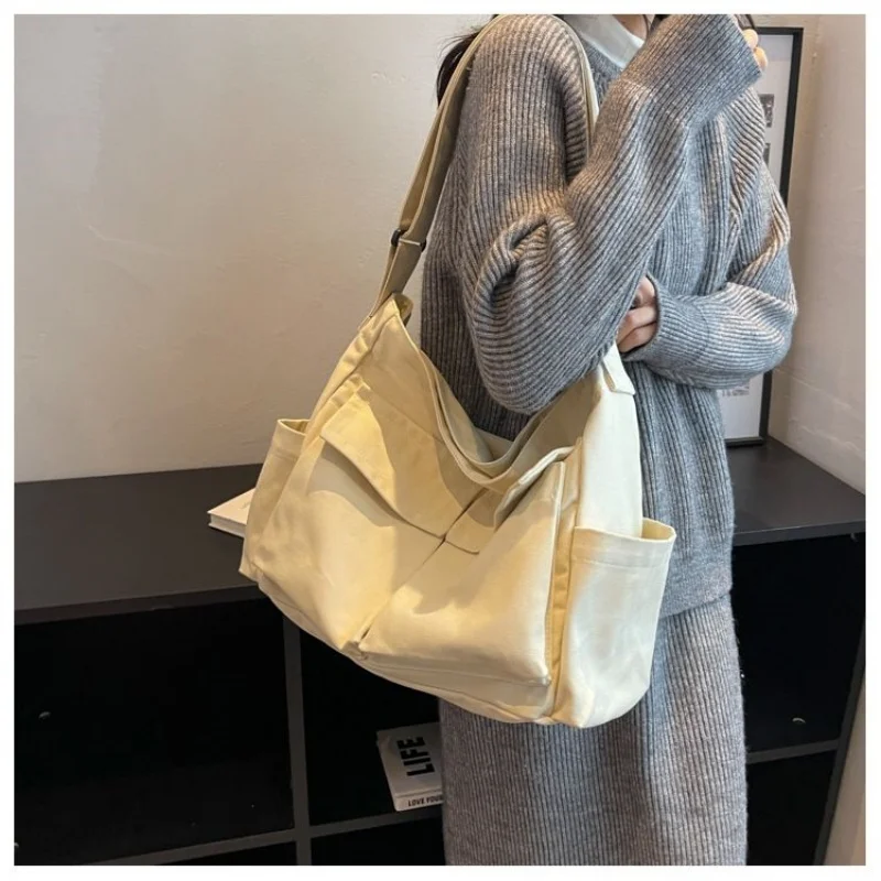 Bolso de mano de lona de gran capacidad para mujer, bandolera de hombro, informal, estilo coreano