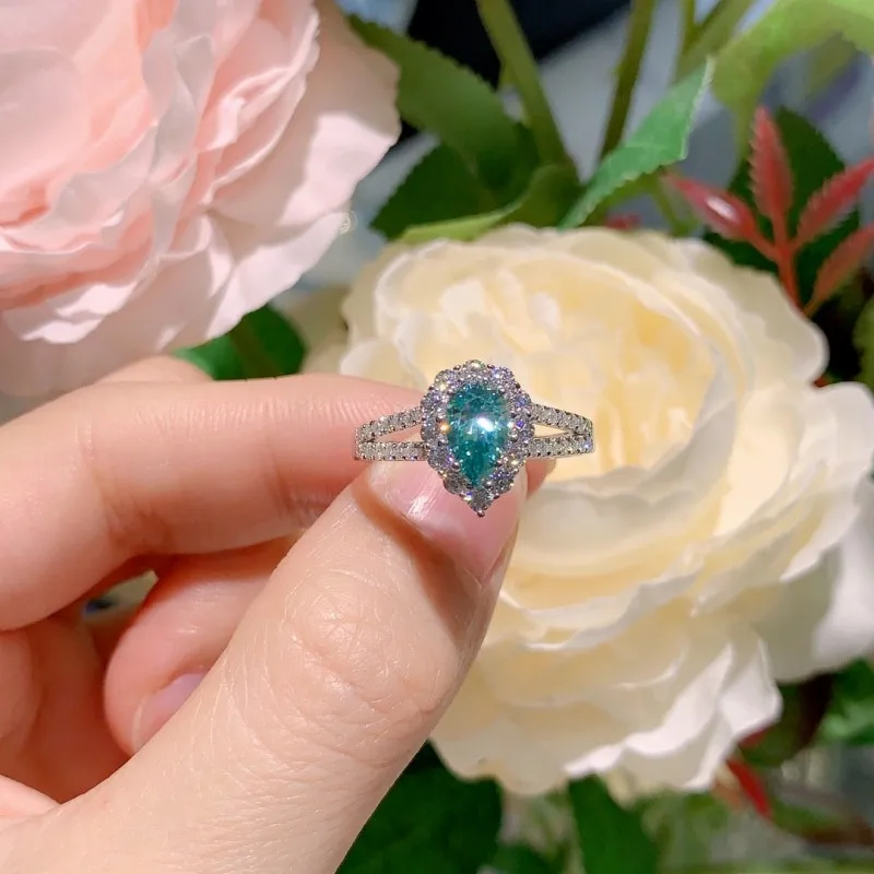 اتبع سحابة الكمثرى قص 5*8 مللي متر 1.74ct D اللون الفاخرة مويسانيت الدائري 925 فضة خواتم الخطبة للنساء هدية الزفاف #6