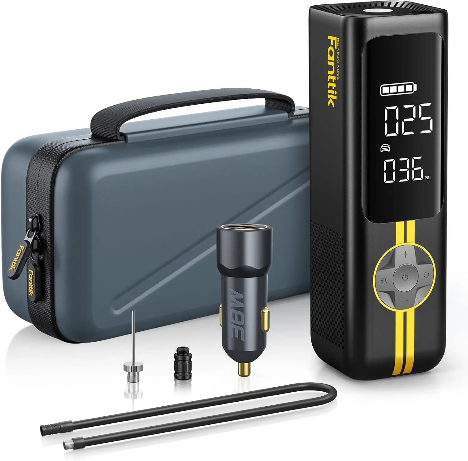 

Portable Air Compressor, 1-Min Fast Inflation, 150PSI Cordless with LED Screen for Car, Motorcycle, Up to 26.3" Tires